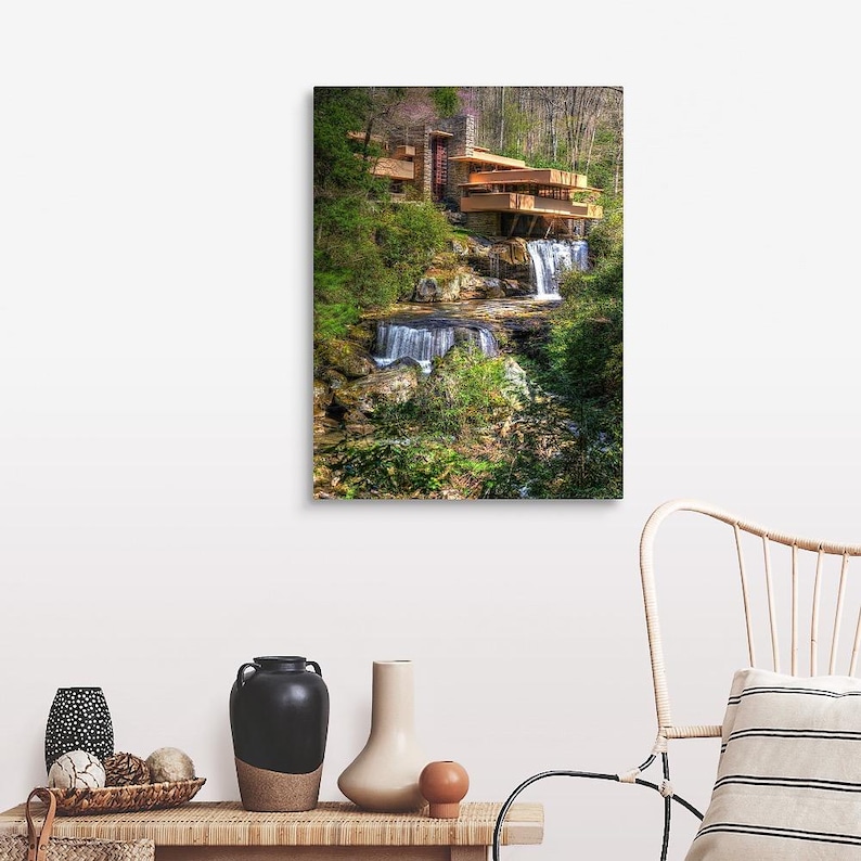 Fallingwater Print, Frank Lloyd Wright Architecture Canvas Wall Art ...