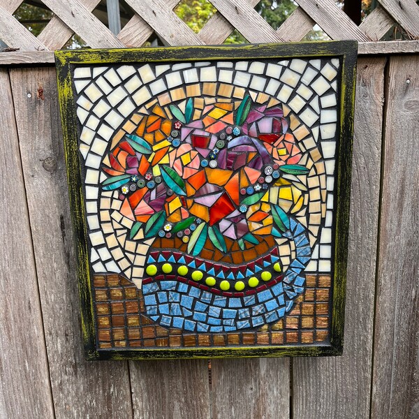 Mosaic Art Flowers in A Vase