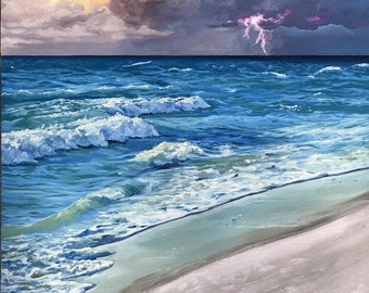 ORIGINAL PAINTING Oil on Canvas 24 x 36 inches "stormy beach"