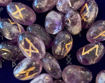 Amethyst Carved Rune Stones