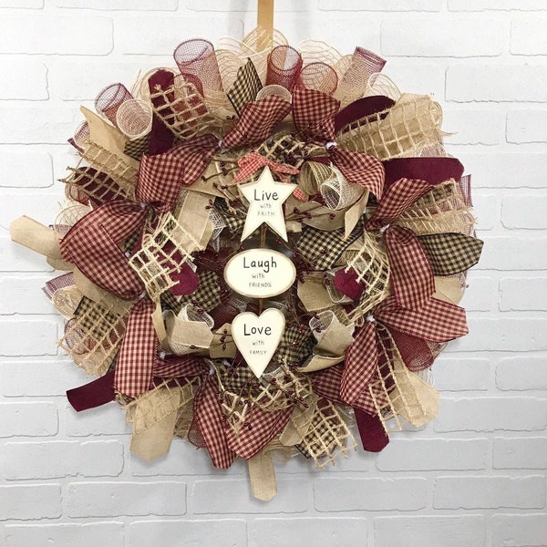 Farmhouse Door Wreath, Farmhouse Decor, Everyday Wreath, Deco Mesh Wreath, Welcome  Wreath, All Season, Rustic Wreath, Country Wreath