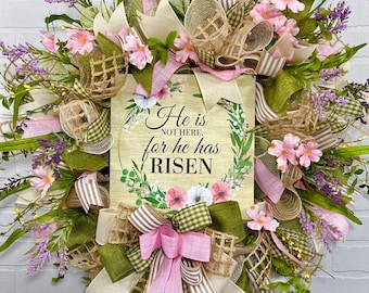 Easter cross wreath, Everyday wreath, He is Risen, Cross wreath, Religious gift, Resurrection wreath, Farmhouse, Christian