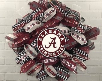Alabama Crimson Tide wreath - Alabama Crimson Tide Deco Mesh Wreath, Alabama Ribbon, Alabama Crimson Tide Fan, Alabama Gift, Alabama House