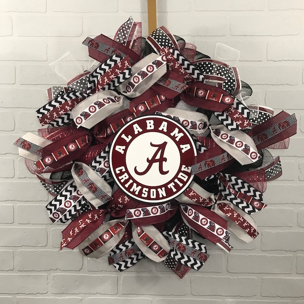 Alabama Crimson Tide wreath - Alabama Crimson Tide Deco Mesh Wreath, Alabama Ribbon, Alabama Crimson Tide Fan, Alabama Gift, Alabama House