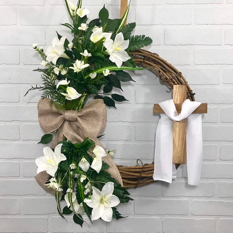 Easter Wreath Religious Cross Wreath Cross Decor Front Door Etsy
