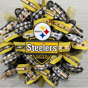 Steeler wreath, Steeler deco mesh wreath, steeler ribbon, Steeler football, football wreath, summer wreath, pittsburgh wreath, mesh steeler