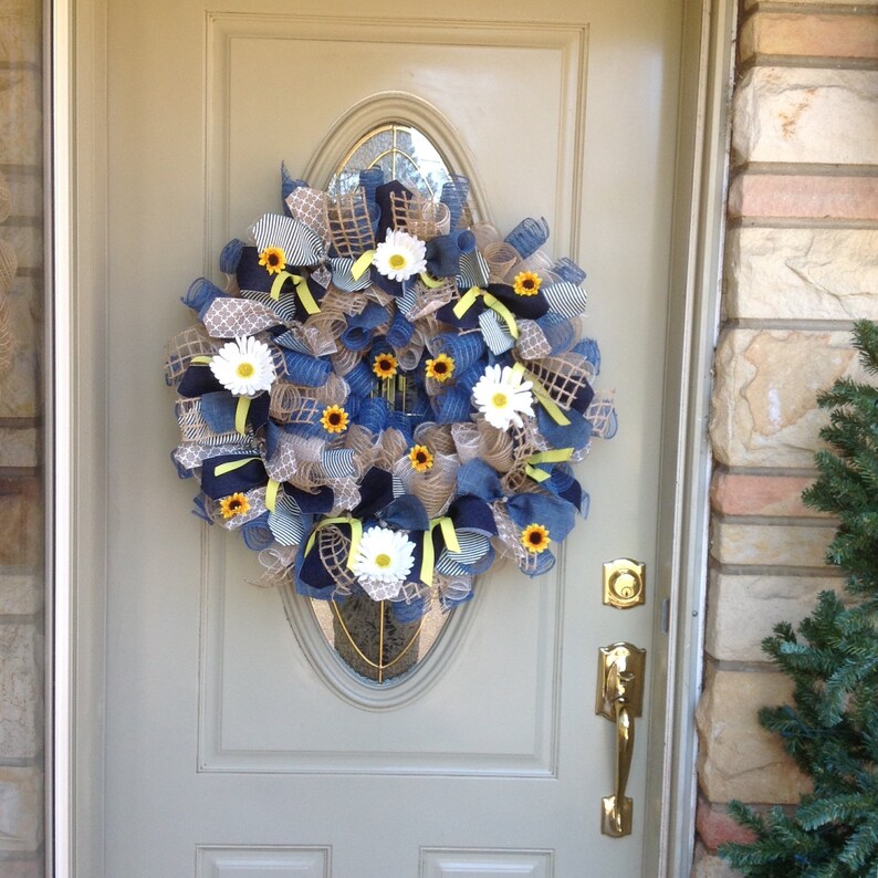 sunflower deco mesh wreath sunflower wreath Farmhouse Decor country fall wreath summer burlap wreath Spring wreath Farmhouse wreath