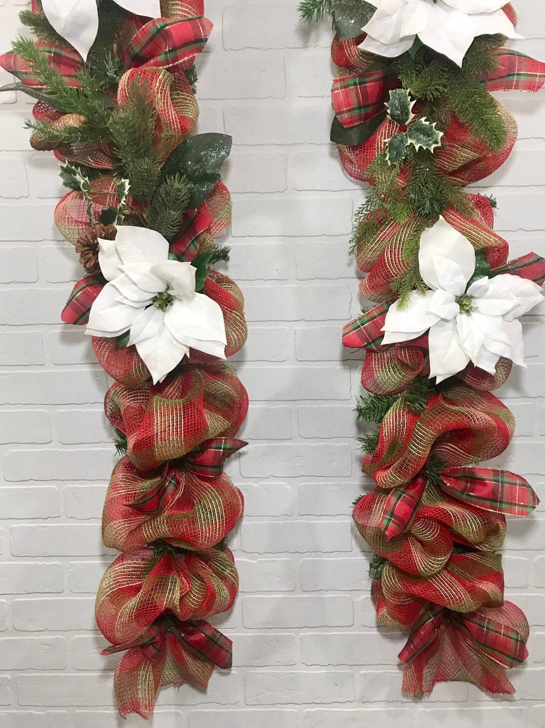 Holiday Christmas Mantel Fireplace Railing Door swag White Etsy