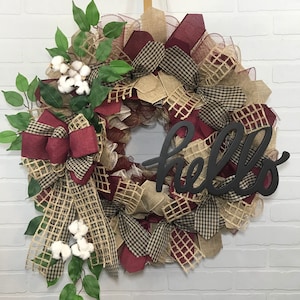 Hello Wreath, Farmhouse Decor, Everyday Wreath, Year Round Wreath, Welcome Wreath, All Season, Hello Wreath, Front Door Wreath