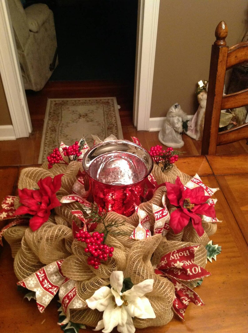 Winter Decor Candle Centerpiece Christmas Centerpiece Table Centerpiece Christmas Candle Poinsetti Winter Centerpiece Christmas Decor