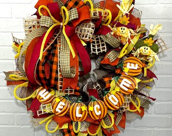 READY TO SHIP, Fall wreath for front door, Thanksgiving wreath, autumn wreath, Deco mesh Wreath, Welcome Wreath, Farmhouse Wreath