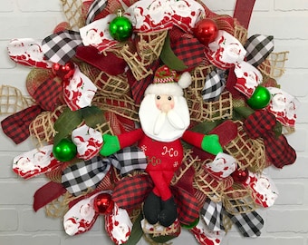 READY TO SHIP Christmas Wreath, Holiday Decor, Front Door Wreath, Santa, Farmhouse Wreath, Farmhouse Christmas, Wreath, Christmas