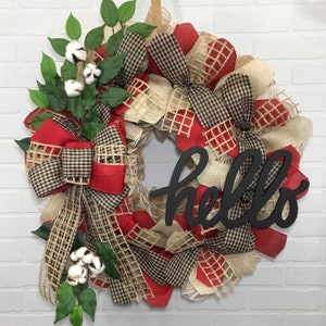 Hello Wreath, Farmhouse Decor, Everyday Wreath, Year Round Wreath, Welcome Wreath, All Season Wreath, Front Door Wreath, Spring Wreath