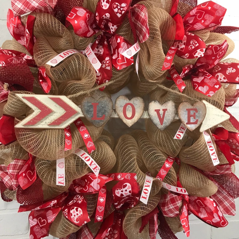 Valentine Day Mesh Wreath Valentine Deco Mesh Wreath Valentine Day Decor Valentine/'s Day Wreath Valentine ribbon Wreath