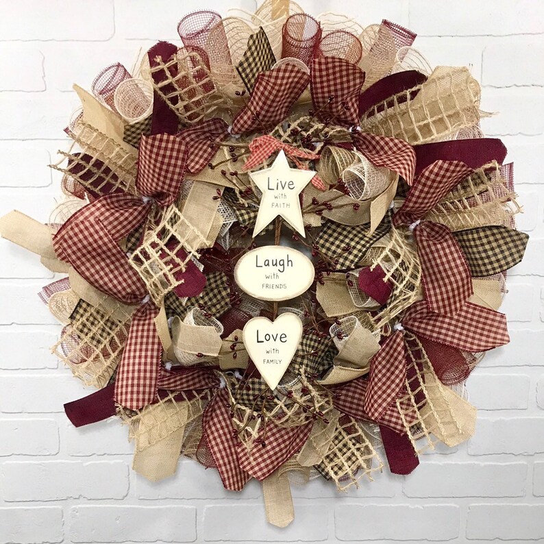 Heart Wreath Farmhouse Wreath Country Farmhouse Decor Welcome Wreath Burlap Wreath Everyday Wreath Deco Mesh Wreath Rustic Wreath
