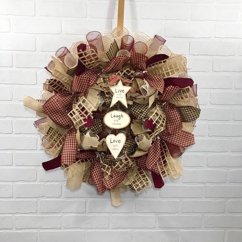 Heart Wreath Farmhouse Wreath Country Farmhouse Decor Welcome Wreath Burlap Wreath Everyday Wreath Deco Mesh Wreath Rustic Wreath