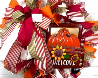 READY TO SHIP, Fall Bow Wreath, Fall wreath for front door, Thanksgiving wreath, autumn wreath, Deco mesh Wreath, Fall decor, Welcome Wreath