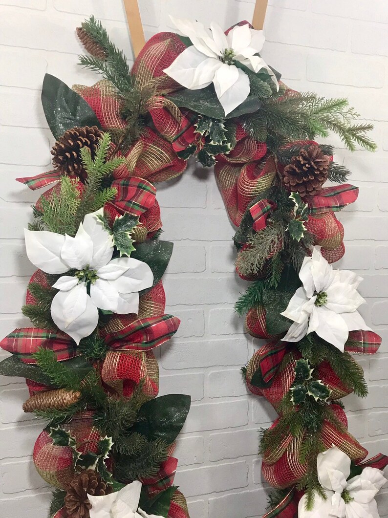 Holiday Christmas Mantel Fireplace Railing Door swag White Etsy