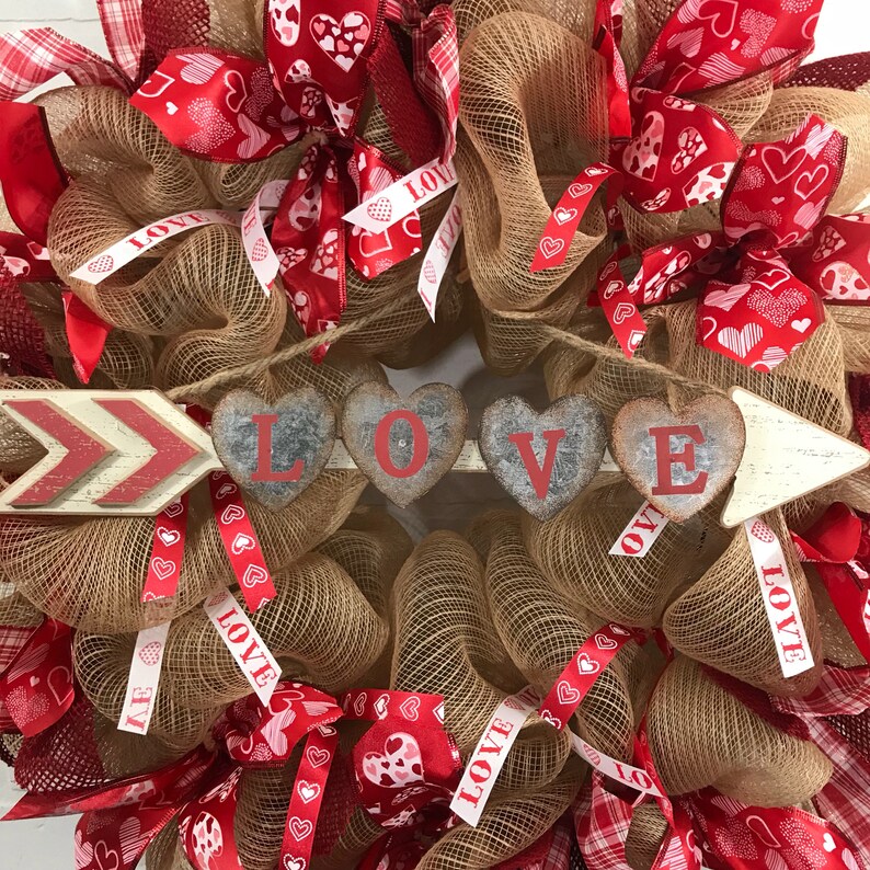 Valentine Day Mesh Wreath Valentine Deco Mesh Wreath Valentine Day Decor Valentine/'s Day Wreath Valentine ribbon Wreath