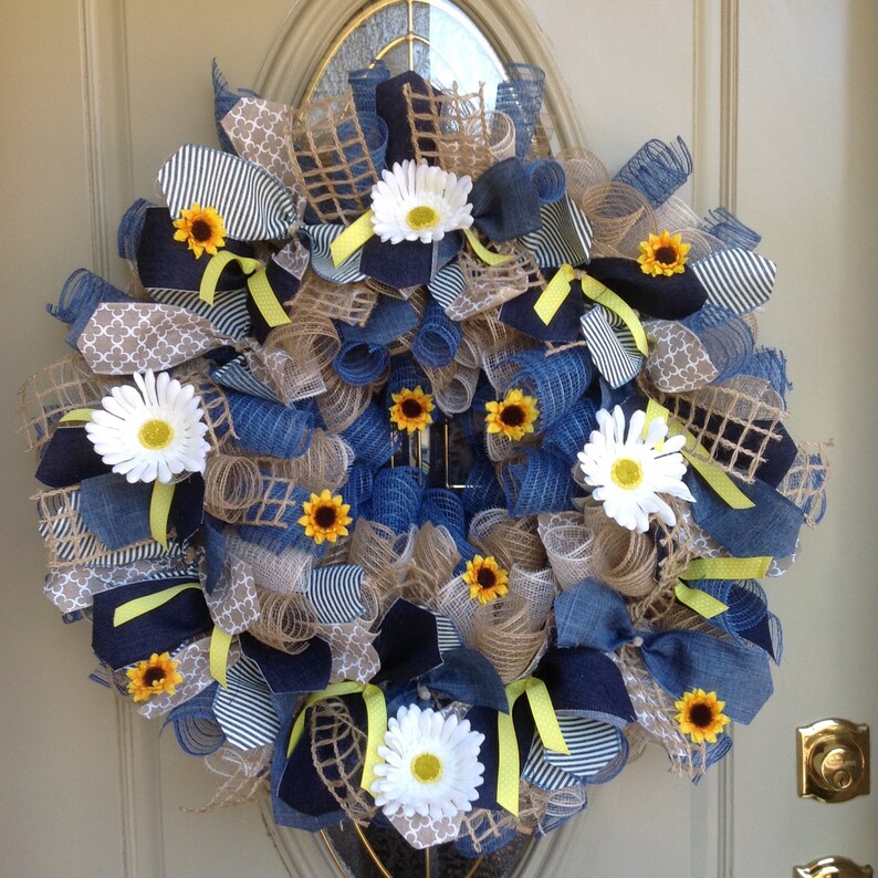 sunflower deco mesh wreath sunflower wreath Farmhouse Decor country fall wreath summer burlap wreath Spring wreath Farmhouse wreath