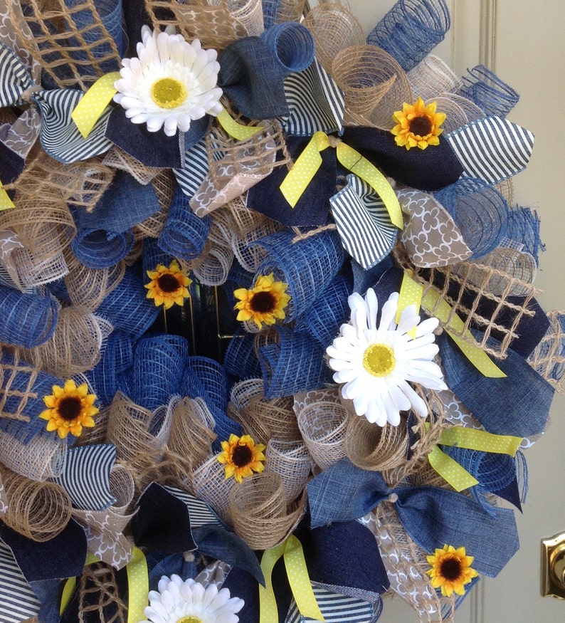 sunflower deco mesh wreath sunflower wreath Farmhouse Decor country fall wreath summer burlap wreath Spring wreath Farmhouse wreath