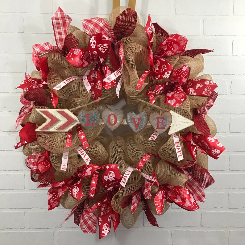 Valentine Day Mesh Wreath Valentine Deco Mesh Wreath Valentine Day Decor Valentine/'s Day Wreath Valentine ribbon Wreath