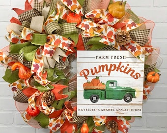 READY TO SHIP Fall Wreath, Front door Wreath, Halloween wreath, autumn wreath, buffalo check wreath, pumpkin wreath, fall decor, wreath,