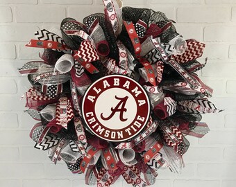 Alabama Crimson Tide wreath - Alabama Crimson Tide Deco Mesh Wreath, Alabama Ribbon, Alabama Crimson Tide Fan, Alabama Gift, Alabama House