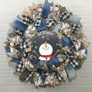 READY TO SHIP Buffalo Check Christmas Wreath, Snowman Wreath, Farmhouse Christmas, Winter Wreath, wreaths, Holiday Wreath, Christmas wreath