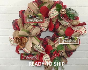 Christmas Wreath, Front Door Wreath, Christmas Decor, Holiday Wreath, Winter Wreath, Deco Mesh wreath, Farmhouse Wreath, buffalo plaid