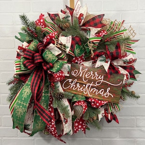 Christmas Door Wreath, Rustic Christmas, Farmhouse Wreath, Farmhouse ...