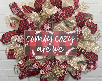 Winter Wreath, Christmas Wreath, Front Door Wreath, Buffalo Plaid Wreath, Door Wreath, Farmhouse Wreath, Deco Mesh Christmas Wreath