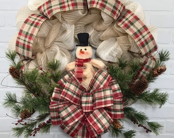Winter Wreath, Christmas Wreath deco mesh, Winter Burlap Wreath, Snowman Wreath, Snowman Burlap, Country Winter Wreath, Rustic Winter Wreath