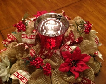 Christmas Centerpiece, Winter Centerpiece, Christmas Decor, Christmas Candle, Winter Decor, Table Centerpiece, Candle Centerpiece, Poinsetti