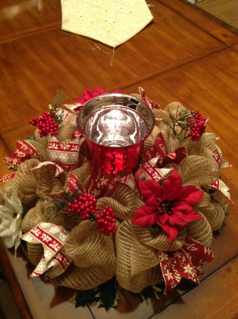 Winter Decor Candle Centerpiece Christmas Centerpiece Table Centerpiece Christmas Candle Poinsetti Winter Centerpiece Christmas Decor