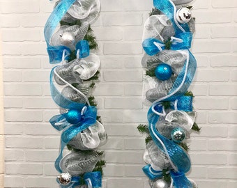 Christmas Garland, Door Garland, Fireplace Garland, Christmas Decor, Garland, Mantle, Railing Holiday Garland, White, Blue