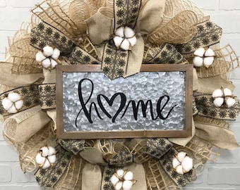 Farmhouse Wreath, country Decor, Everyday Wreath, Deco Mesh Wreath, Welcome  Wreath, Burlap Wreath, Rustic Wreath, Front door year round