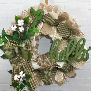 Hello Wreath, Farmhouse Decor, Everyday Wreath, Year Round Wreath, Welcome Wreath, All Season, Hello Wreath, Front Door Wreath
