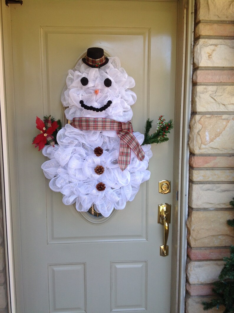 Winter Wreath, Christmas Wreath deco mesh, Winter Burlap Wreath, Snowman Wreath, Snowman Burlap, Country Winter Wreath, Rustic Winter Wreath image 4