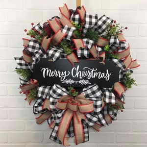 Buffalo Check Christmas Wreath, Merry Christmas Wreath, Farmhouse Christmas