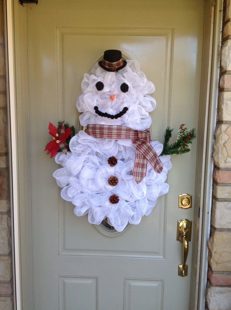 Winter Wreath, Christmas Wreath deco mesh, Winter Burlap Wreath, Snowman Wreath, Snowman Burlap, Country Winter Wreath, Rustic Winter Wreath image 3