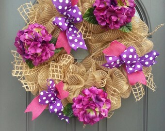 Farmhouse Wreath, Everyday Wreath, Spring Wreath, Summer Wreath, Hydrangea wreath, Country Wreath, Burlap Wreath, Deco Mesh Wreath, Rustic