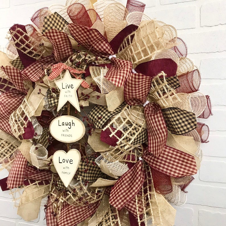 Heart Wreath Farmhouse Wreath Country Farmhouse Decor Welcome Wreath Burlap Wreath Everyday Wreath Deco Mesh Wreath Rustic Wreath