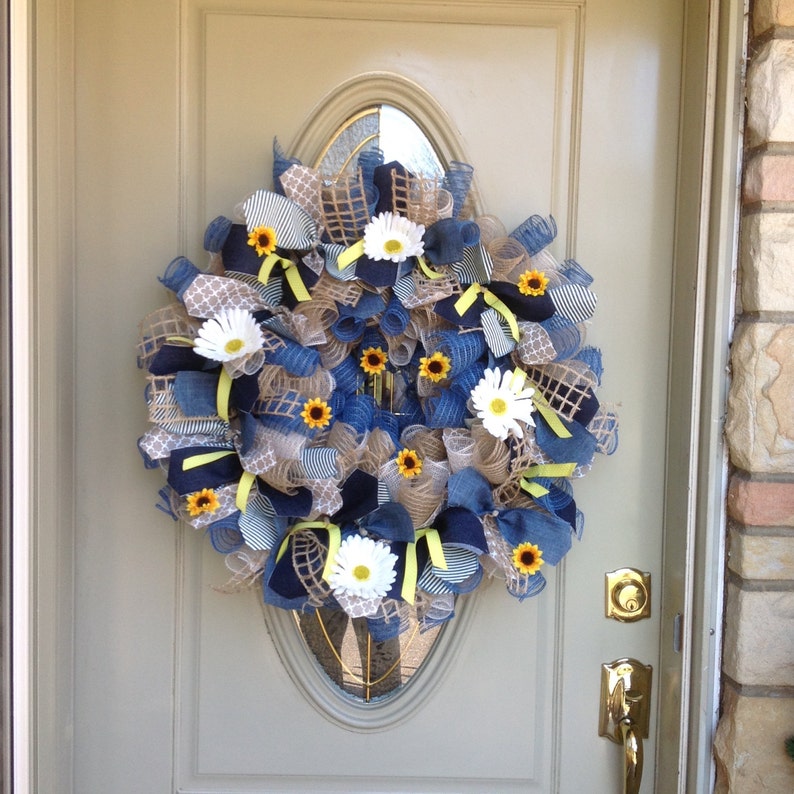sunflower deco mesh wreath sunflower wreath Farmhouse Decor country fall wreath summer burlap wreath Spring wreath Farmhouse wreath