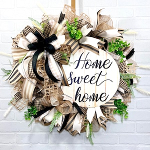 Everyday Welcome Wreath, Spring Wreath, Summer Wreath, Front Door Wreath, Deco Mesh housewarming gift, Everyday greenery, year round wreath