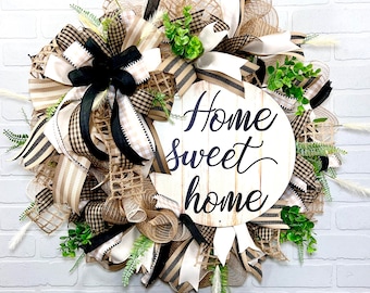 Everyday Welcome Wreath, Spring Wreath, Summer Wreath, Front Door Wreath, Deco Mesh housewarming gift, Everyday greenery, year round wreath