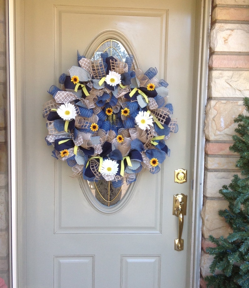 sunflower deco mesh wreath sunflower wreath Farmhouse Decor country fall wreath summer burlap wreath Spring wreath Farmhouse wreath