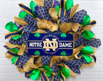Notre Dame wreath, Notre Dame deco mesh wreath, Notre Dame ribbon, Notre Dame Fan, Notre Dame Gift, Notre Dame alumni