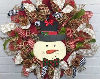 Snowman Wreath, Snowman wreath deco mesh, snowman wreath for front door, Christmas wreath, winter wreath, Snowman decor, farmhouse wreath