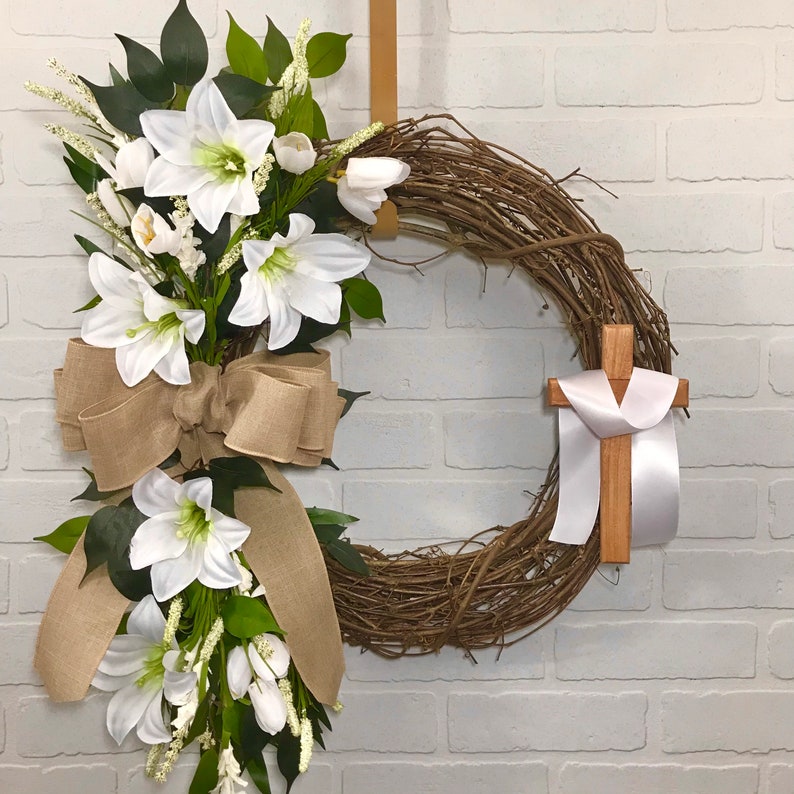 Easter Wreath Religious Cross Wreath Cross Decor Front Door Etsy